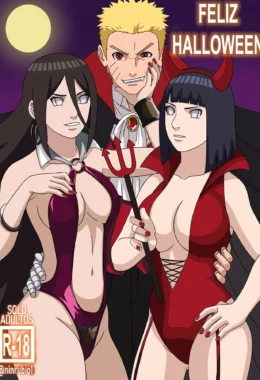 Hentai Explícito: Naruto Transa com as Irmãs Hinata e Hanabi em Noite de Halloween